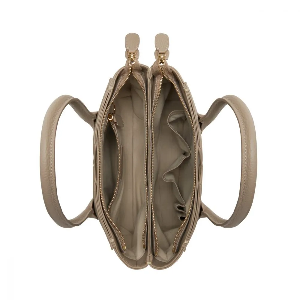 Isabel Bernard Honoré Cloe Midi Taupe Kalfsleren Handtas
